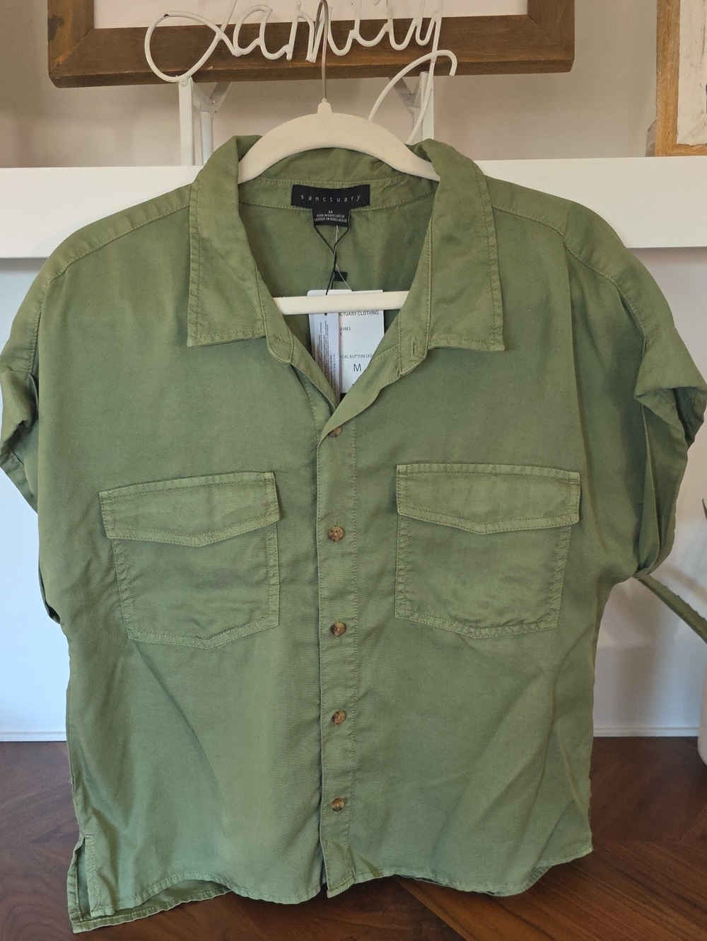 Sanctuary Olive Green Short-Sleeve Button-Front Utility Shirt